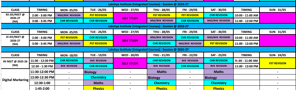 Dropper Timetable