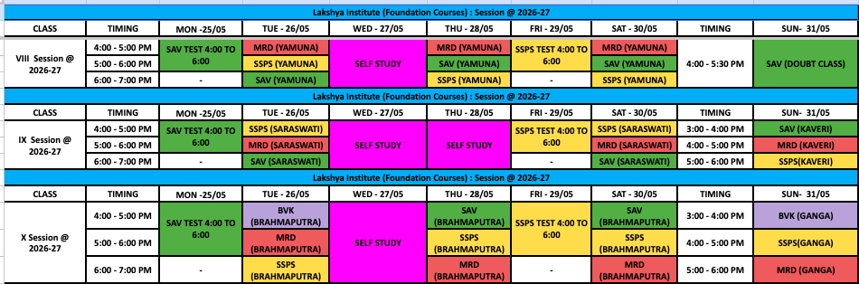 Class 8-10 Timetable