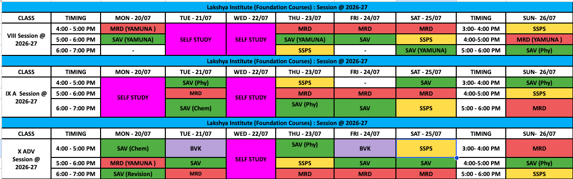 Class 8-10 Previous Timetable