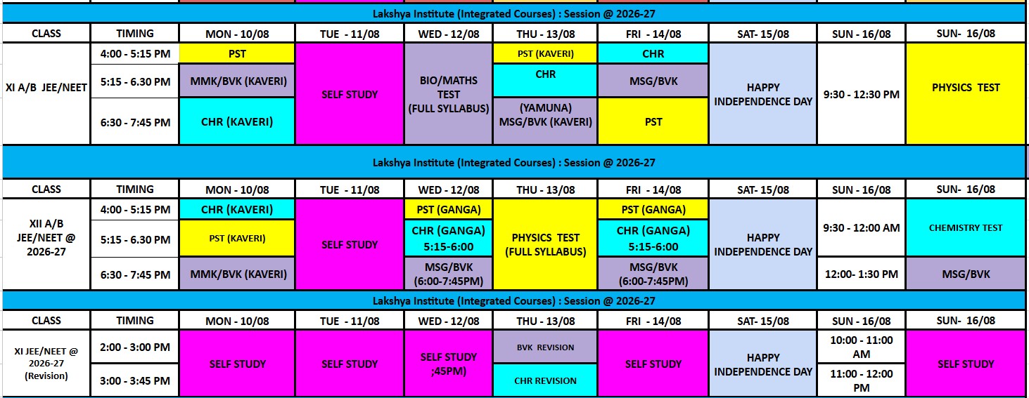 Class 11-12 Previous Timetable